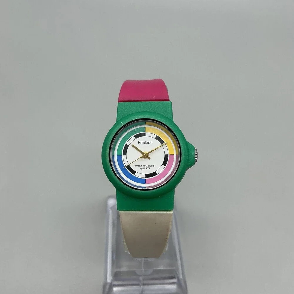 Vintage Armitron Womens Watch 26mm Multicolor Dial Rubber 25/2562 New Battery
